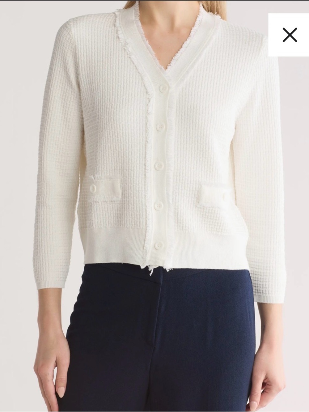 Frayed Waffle Knit Cardigan
Adrianna Papell. Size L